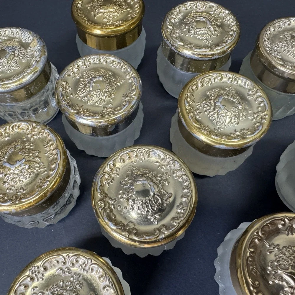 VTG 1970's Estee Lauder Re-Nutriv Sheer Shell Frosted Jar Gold Top Lot Empty SM